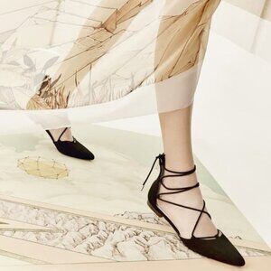 Louise et Cie ‘Abri’ Black Pointy Toe Ghillie Flat Lace-up Tie Sandals / Shoes 6